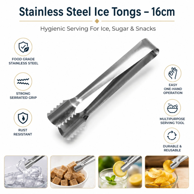 Stainless Steel Ice Tongs - 16cm