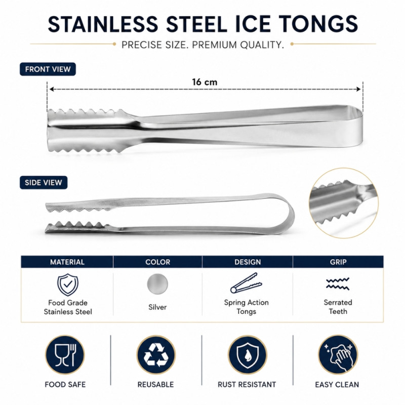Stainless Steel Ice Tongs - 16cm