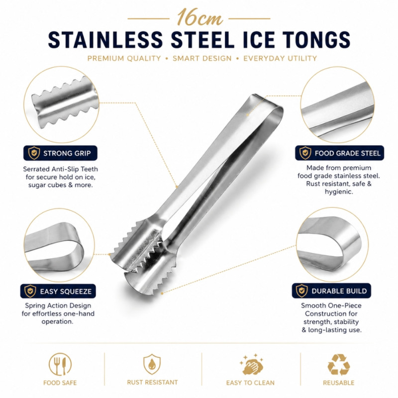 Stainless Steel Ice Tongs - 16cm