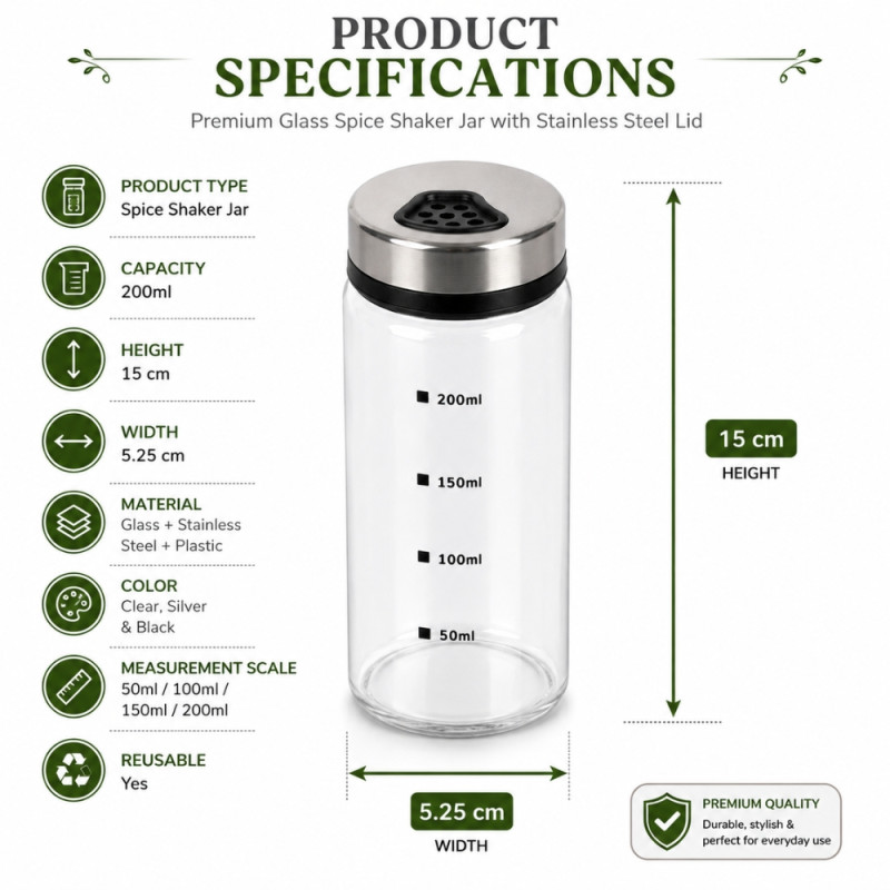 Superior Pro Spice Jar Designed for Everyday Cooking &amp; Kitchen Excellence – Silver (H-200)