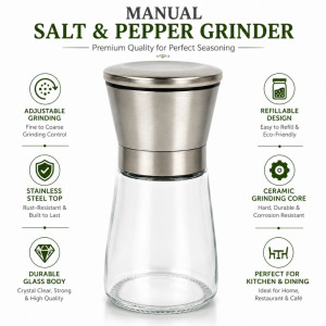 Custom Adjust Hand Grinder Designed for Everyday Cooking & Kitchen Excellence – Silver (H-13, W-6 CM)