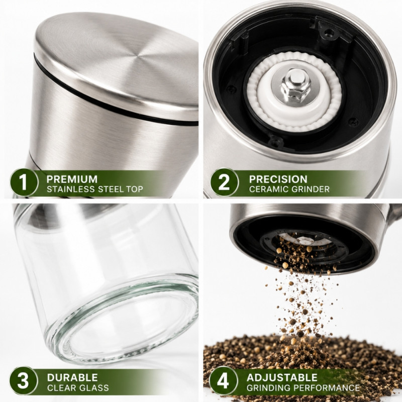Custom Adjust Hand Grinder Designed for Everyday Cooking & Kitchen Excellence – Silver (H-13, W-6 CM)