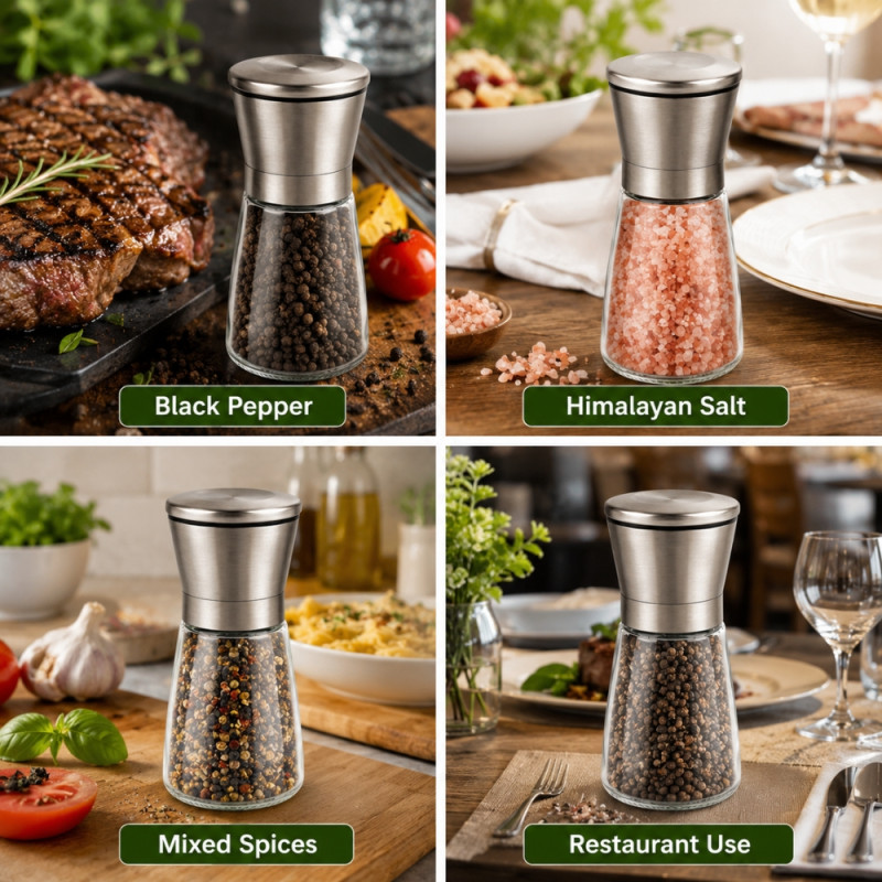 Custom Adjust Hand Grinder Designed for Everyday Cooking & Kitchen Excellence – Silver (H-13, W-6 CM)