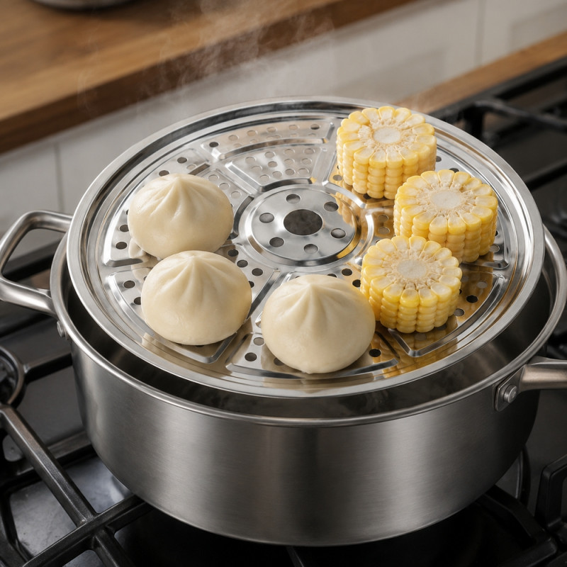 Elegant Joy Steamer Basket Designed for Everyday Cooking &amp; Kitchen Excellence – Silver (w-26cm)