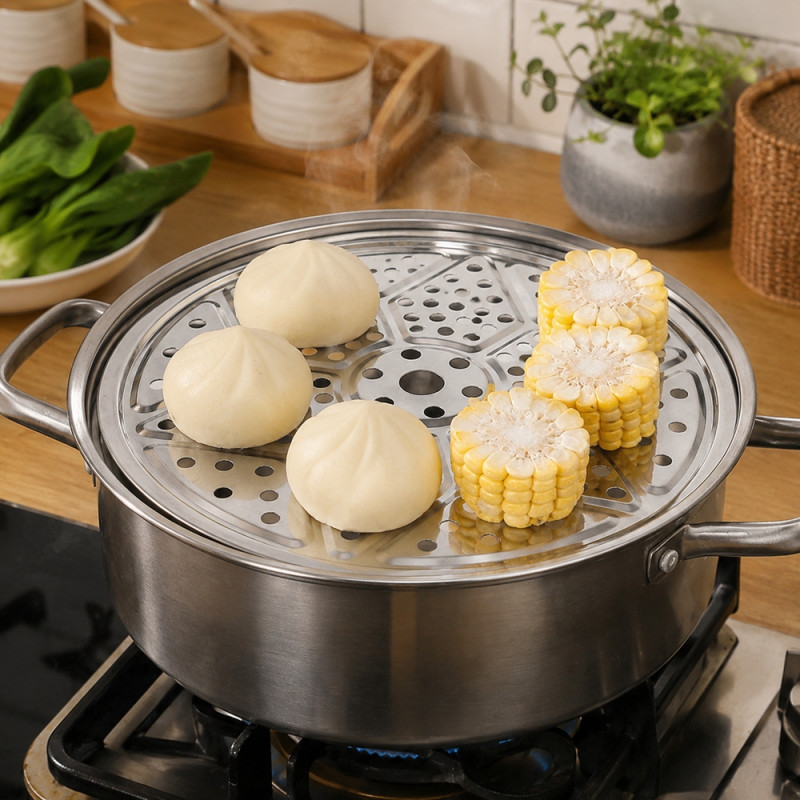 Elegant Joy Steamer Basket Designed for Everyday Cooking &amp; Kitchen Excellence – Silver (w-26cm)