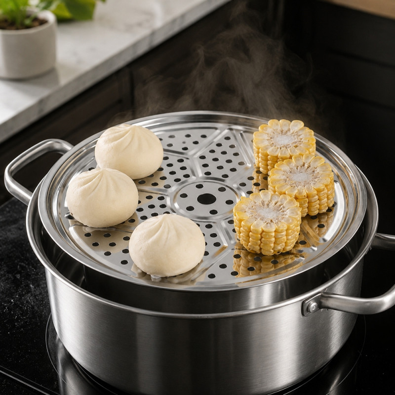 Elegant Joy Steamer Basket Designed for Everyday Cooking &amp; Kitchen Excellence – Silver (w-26cm)