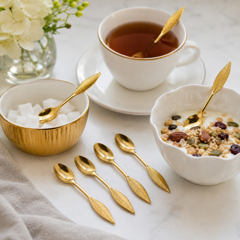 Solid Edge Spoon Designed for Everyday Cooking &amp; Kitchen Excellence – Golden (6 PCS)