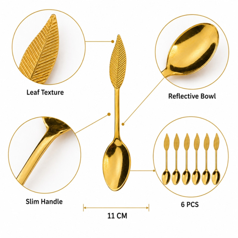 Solid Edge Spoon Designed for Everyday Cooking &amp; Kitchen Excellence – Golden (6 PCS)