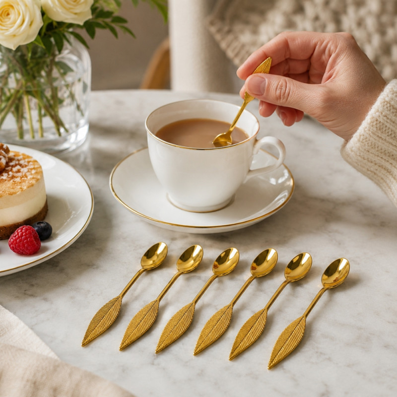 Solid Edge Spoon Designed for Everyday Cooking &amp; Kitchen Excellence – Golden (6 PCS)