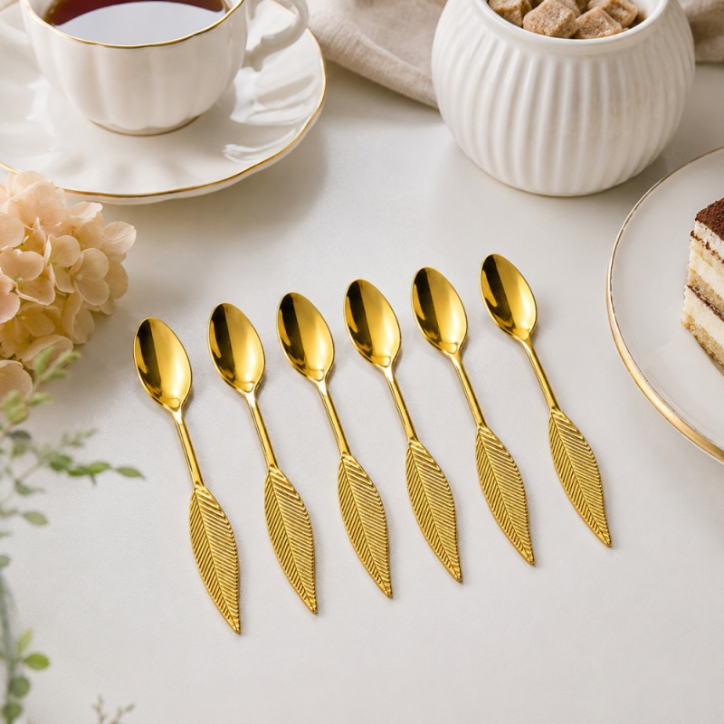 Solid Edge Spoon Designed for Everyday Cooking &amp; Kitchen Excellence – Golden (6 PCS)