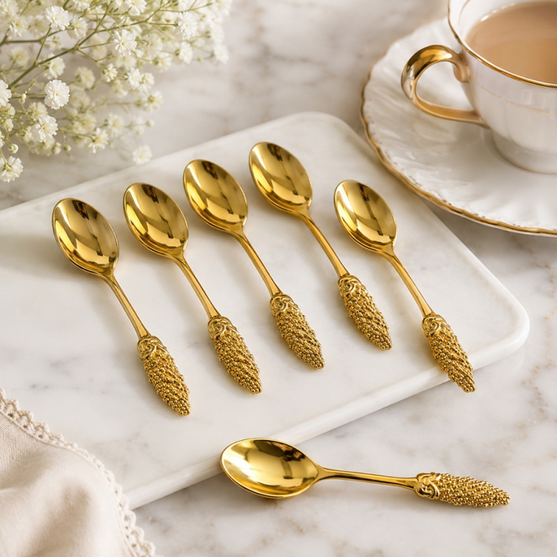 Soft Design Spoon Set Designed for Everyday Cooking &amp; Kitchen Excellence – Golden (6 PCS)