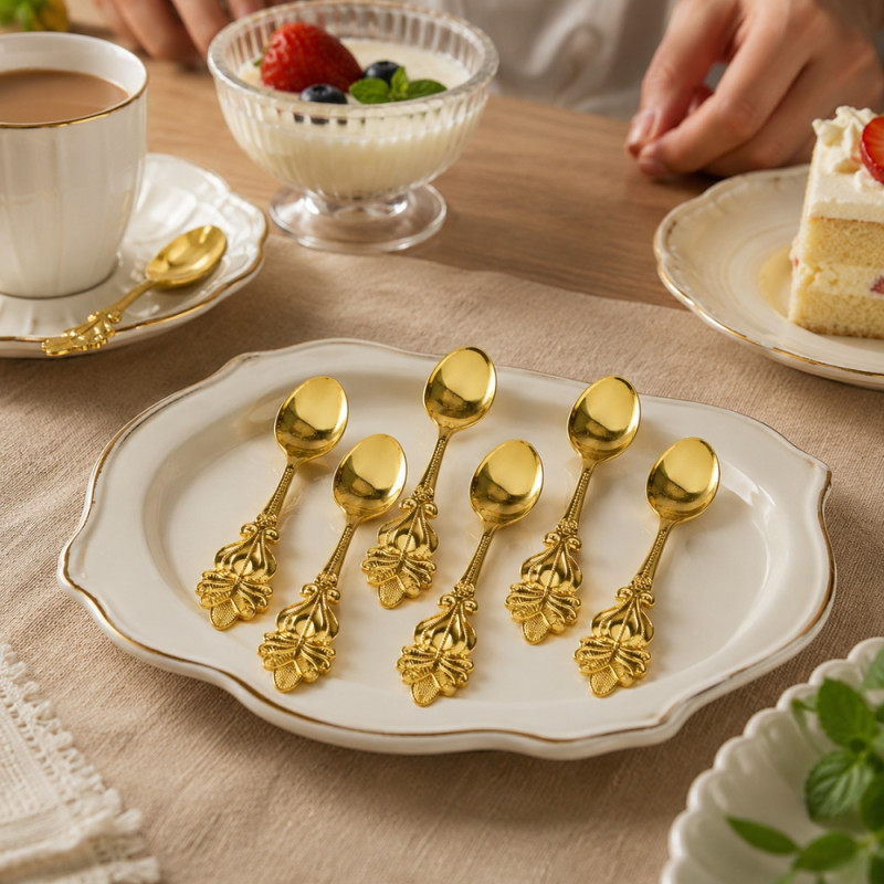 Clear Style Spoon Set Designed for Everyday Cooking & Kitchen Excellence – Golden (6 PCS)
