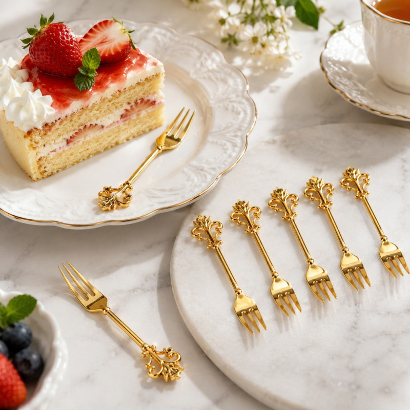 Bold Level Dessert Forks Designed for Everyday Cooking & Kitchen Excellence – Gold (H-10 CM)