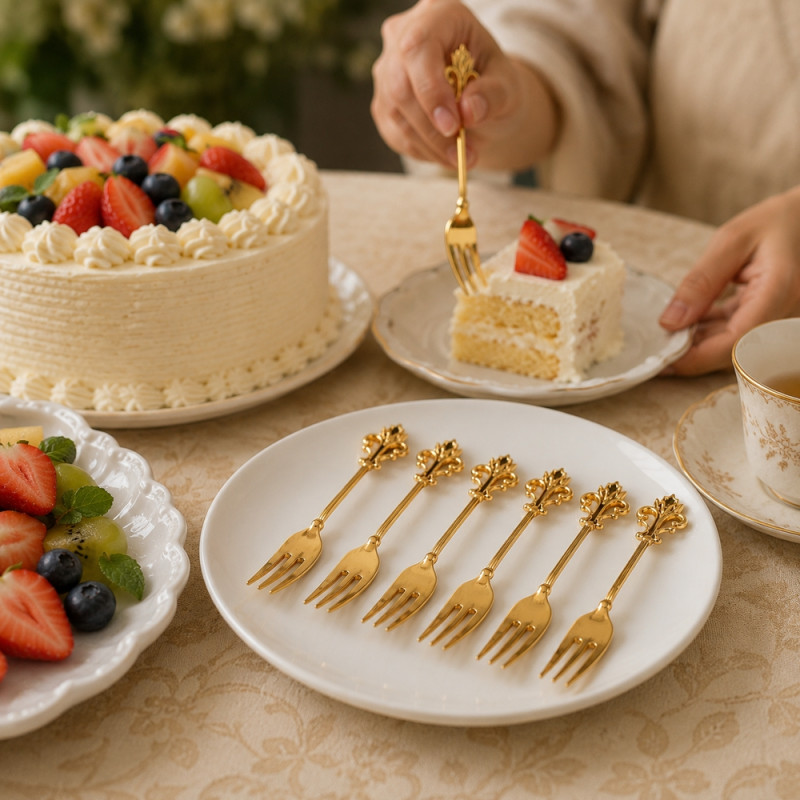 Bold Level Dessert Forks Designed for Everyday Cooking & Kitchen Excellence – Gold (H-10 CM)