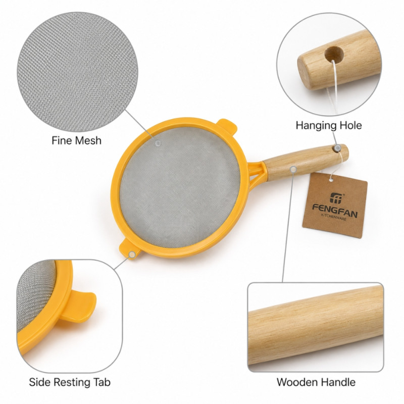Modern Lock Kitchen Strainer Designed for Everyday Cooking &amp; Kitchen Excellence – Wooden (H-30cm)