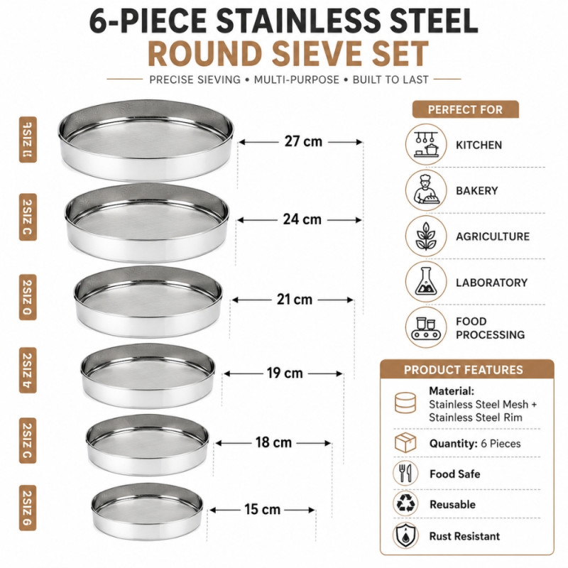 Quality ROUND STRAINER – Silver Premium Quality (6 Pcs)