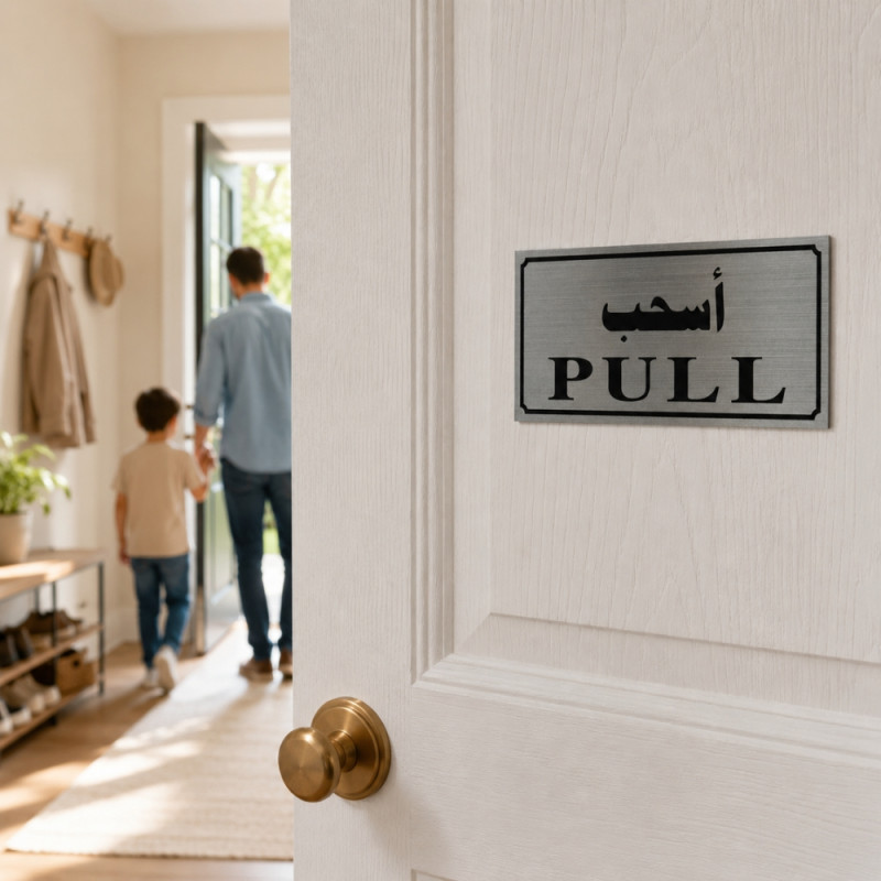 Light Form Door Pull Sign Designed for Everyday Convenience – Silver (H-9, W-20 CM)