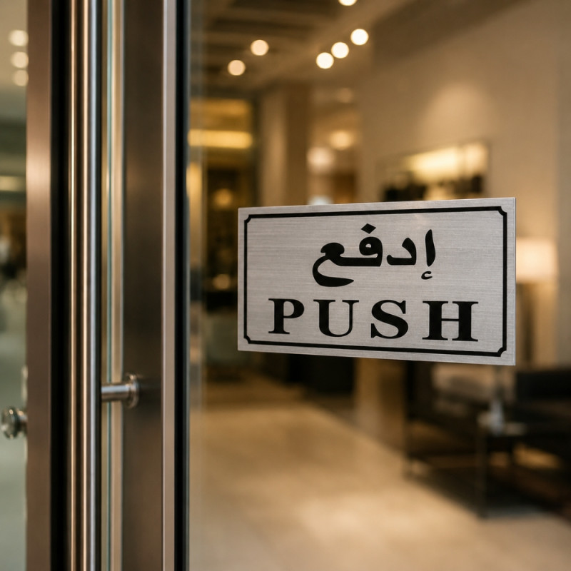 Light Design Door Push Sign Designed for Everyday Convenience – Silver (H-9, W-20 CM)