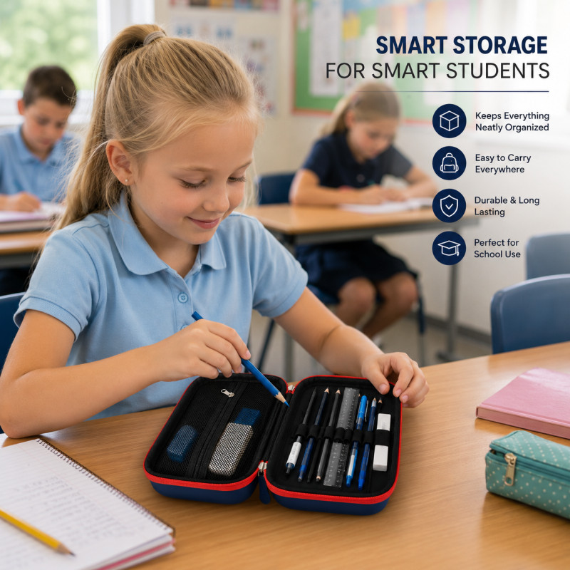 Fresh Pro Pencil Box Designed for Creative Expression &amp; Office Use – Blue (H-22, W-16, L-5 CM)