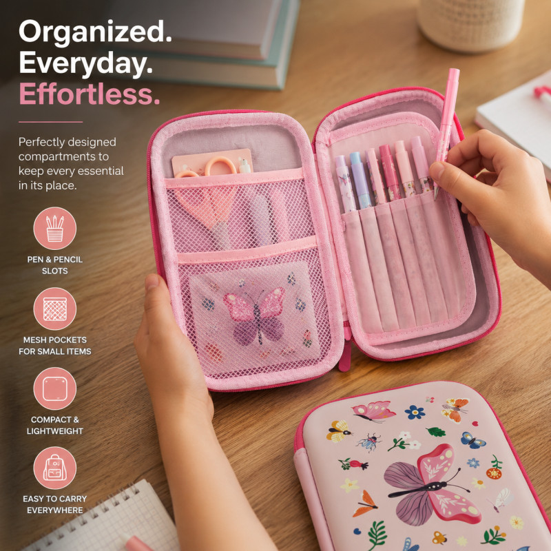 Smart Select Pencil Box Designed for Creative Expression &amp; Office Use – Light Pink (H-20, W-15, L-3.5)