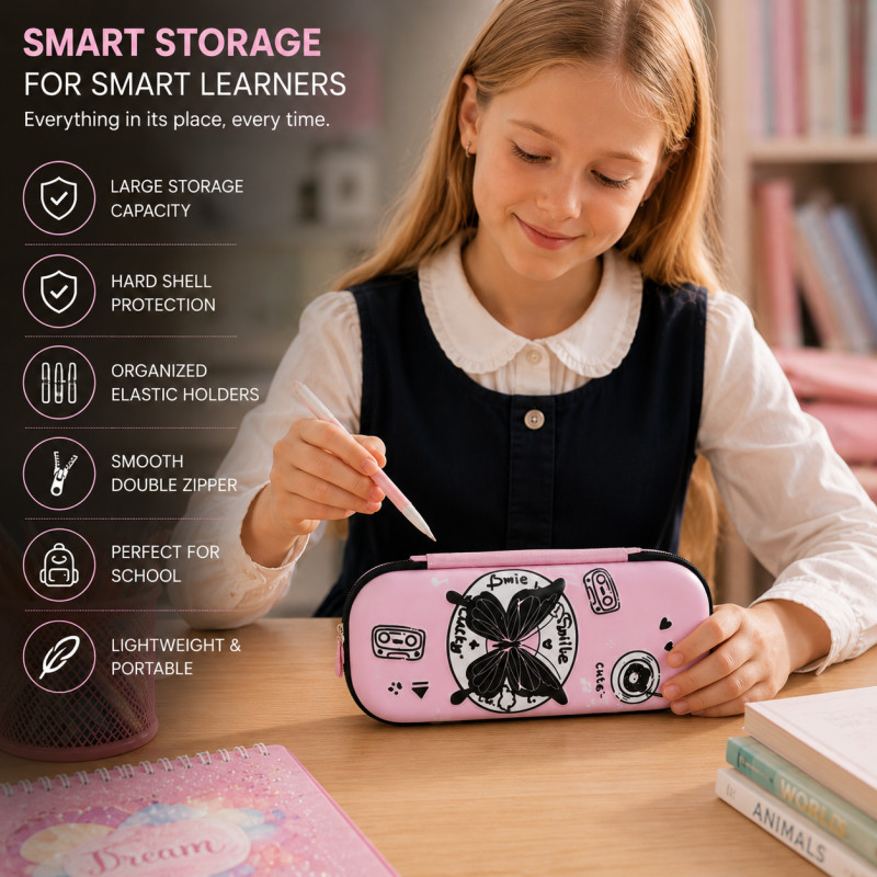 Ideal Pick Pencil Box Designed for Creative Expression &amp; Office Use – Pink (H-20, W-8.5, L-4.8 CM)