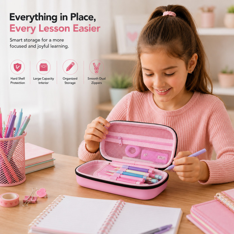 Ideal Pick Pencil Box Designed for Creative Expression &amp; Office Use – Pink (H-20, W-8.5, L-4.8 CM)