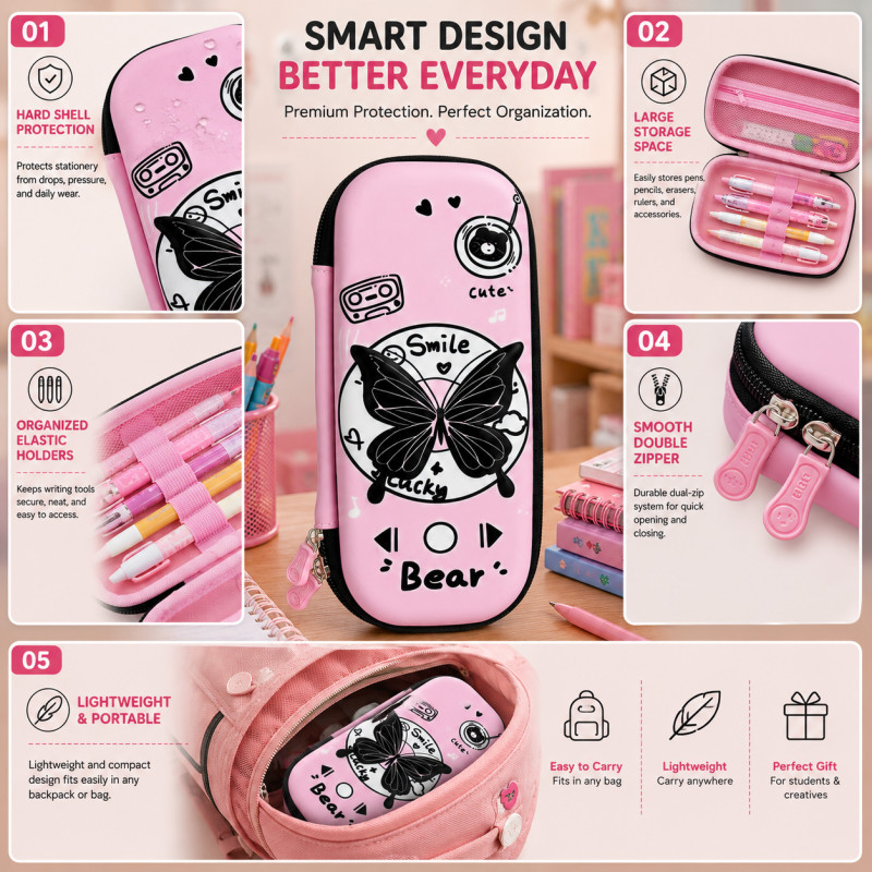 Ideal Pick Pencil Box Designed for Creative Expression &amp; Office Use – Pink (H-20, W-8.5, L-4.8 CM)