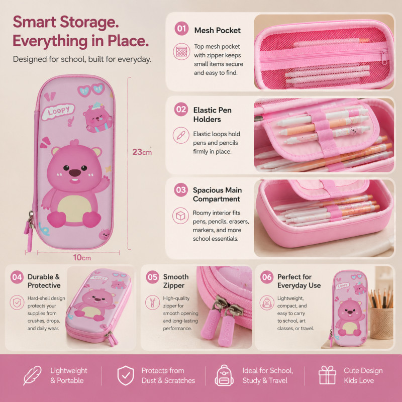 Quality Choice Pencil Box Designed for Creative Expression &amp; Office Use – Pink (H-23, W-10 CM)