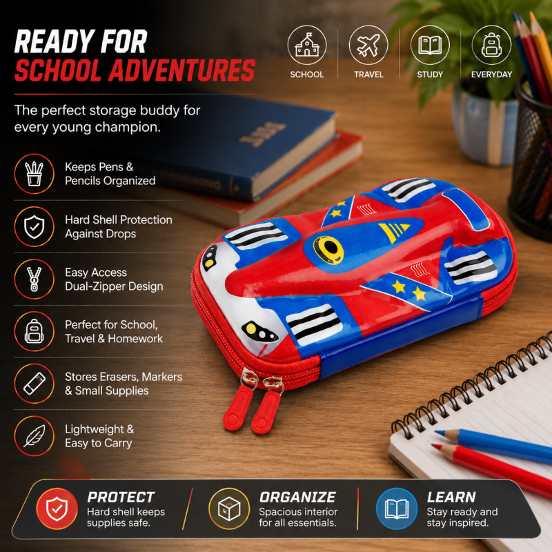 Trusted Care Pencil Box Designed for Creative Expression &amp; Office Use – Red (H-21, W-10, L-21 CM)