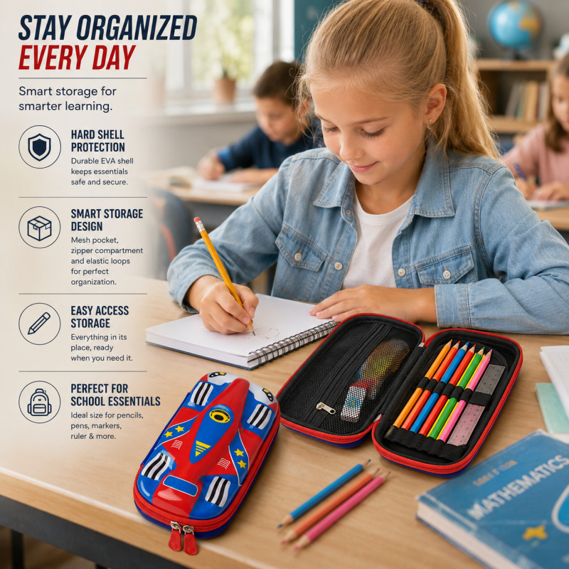 Trusted Care Pencil Box Designed for Creative Expression &amp; Office Use – Red (H-21, W-10, L-21 CM)