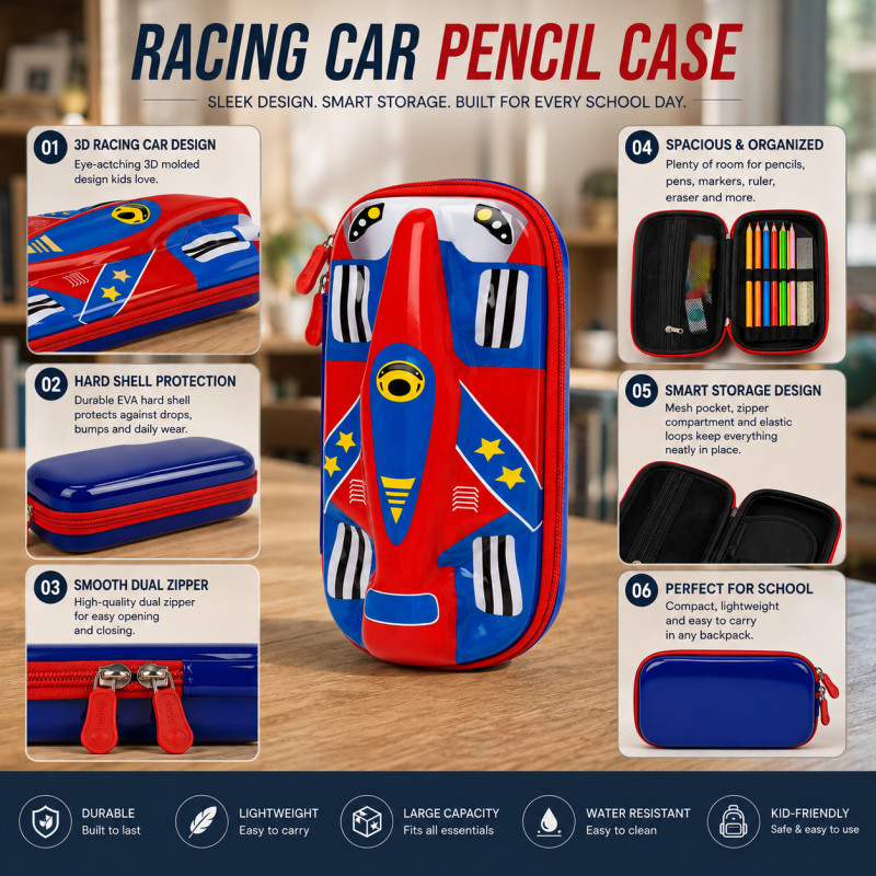 Trusted Care Pencil Box Designed for Creative Expression &amp; Office Use – Red (H-21, W-10, L-21 CM)
