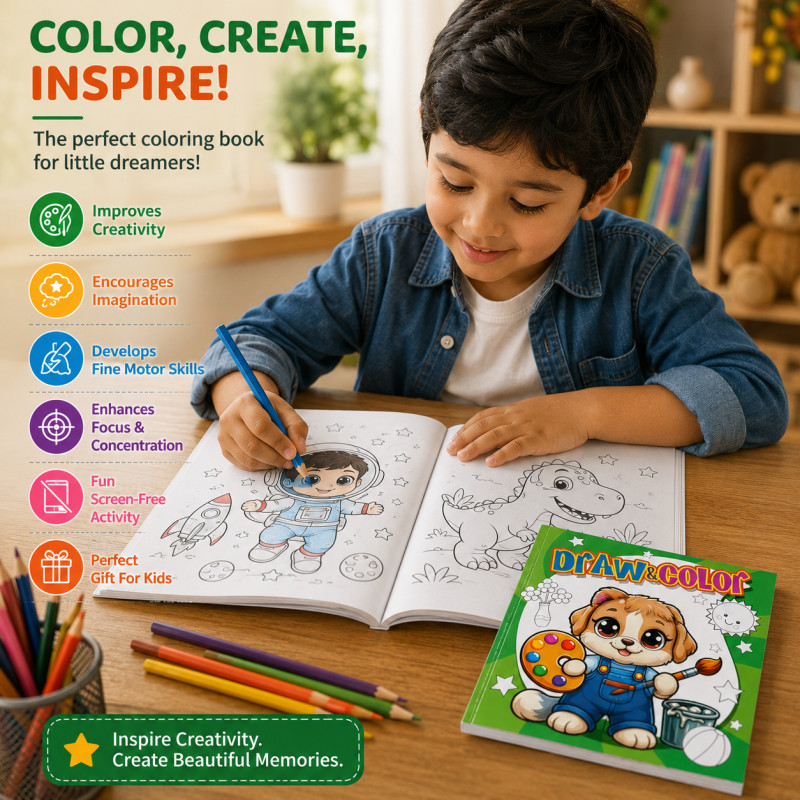 Essential Guard Colouring Book Designed for Creative Expression &amp; Office Use – Green (H-28.5, W-20.5 CM)