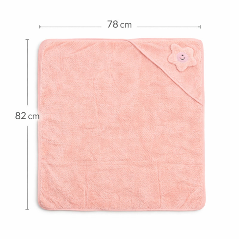 Kids Smiling Flower Hooded Baby Towel – Soft Peach & Pink (82x78cm)