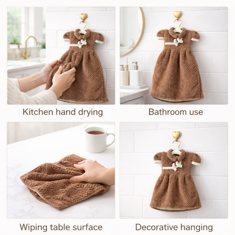 Novelty Dress-Shaped Kitchen Hand Towel – Decorative Brown Home Accessory (32x25cm)