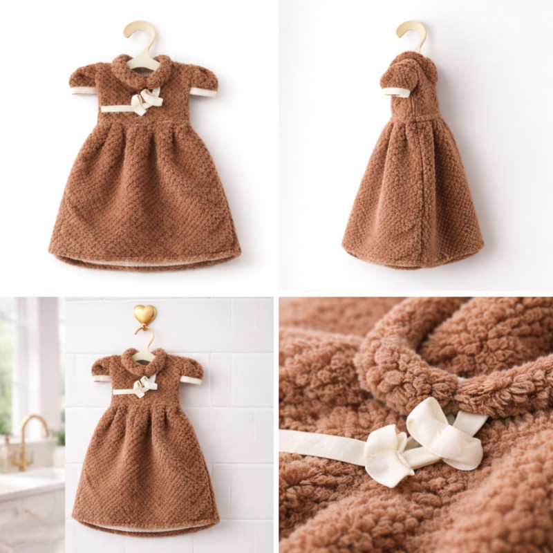 Novelty Dress-Shaped Kitchen Hand Towel – Decorative Brown Home Accessory (32x25cm)