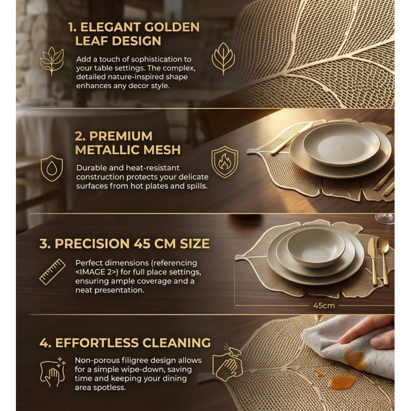 Gilded Touch Table Mat Designed for Modern Living &amp; Home Comfort – Gold (H-39, W-52 CM)