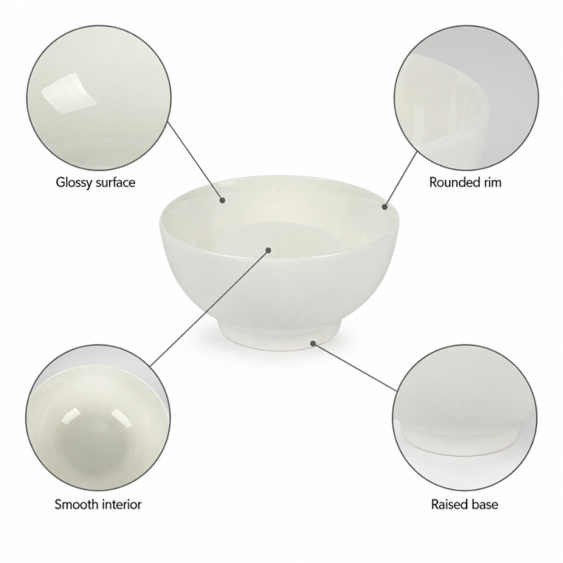 Gentle Ease Ceramic Rice Bowl Designed for Elegant Dining &amp; Entertaining – White (H-6.5cm w-13cm)