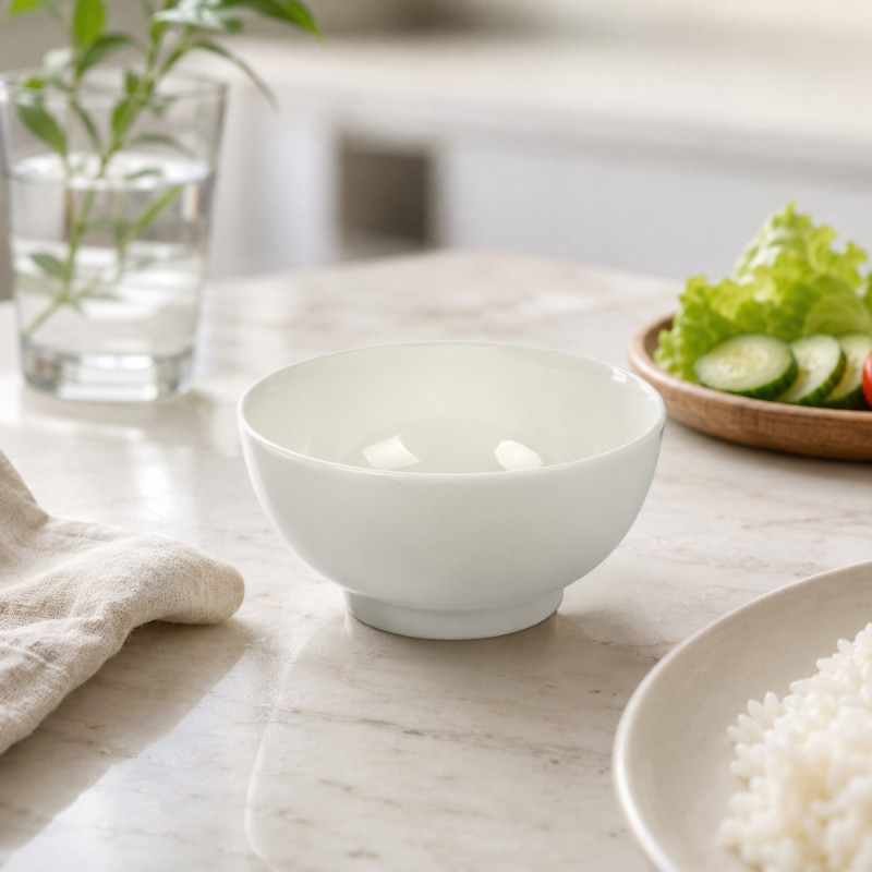 Gentle Ease Ceramic Rice Bowl Designed for Elegant Dining &amp; Entertaining – White (H-6.5cm w-13cm)