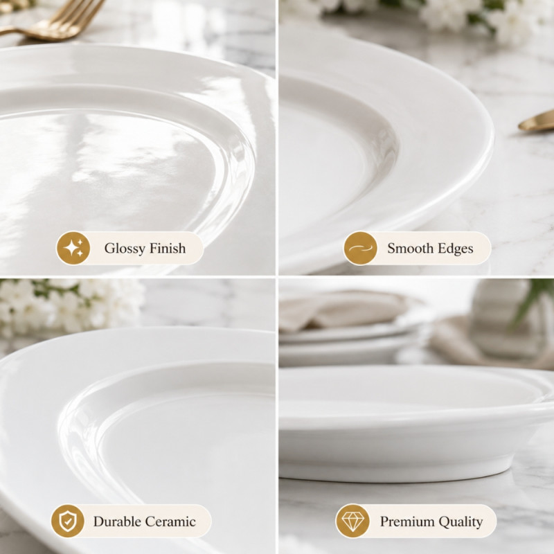 Botanical white ceramic oval serving platter with a glossy finish – White (36 x 24cm)