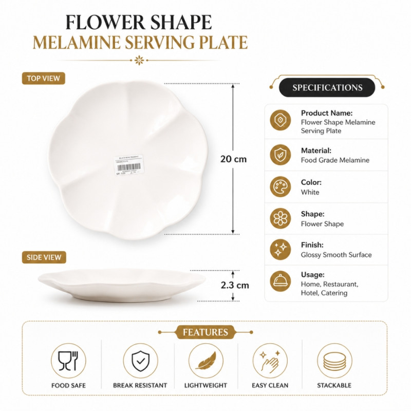 Professional Flower-shaped serving platter designed for elegant food pres... – White (20cm)