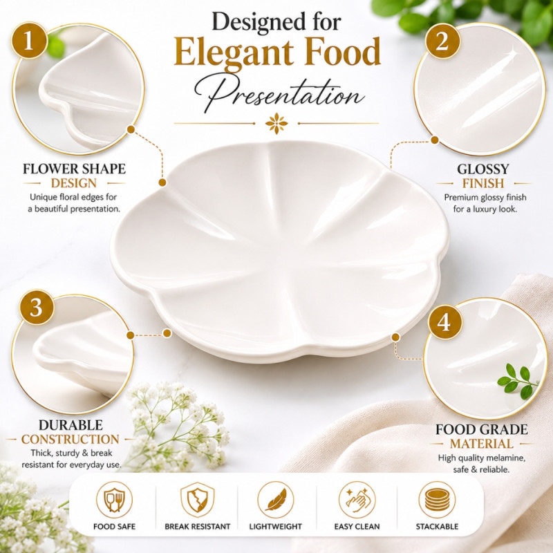 Professional Flower-shaped serving platter designed for elegant food pres... – White (20cm)