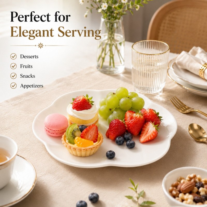 Professional Flower-shaped serving platter designed for elegant food pres... – White (20cm)