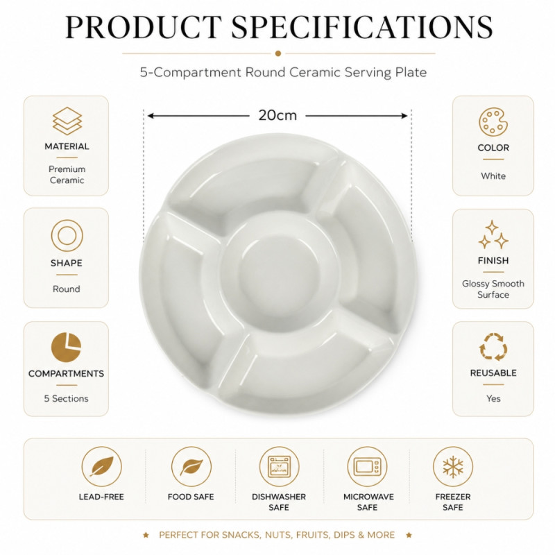 Modern ROUND SERVING PLATTER – White Premium Quality (20cm)