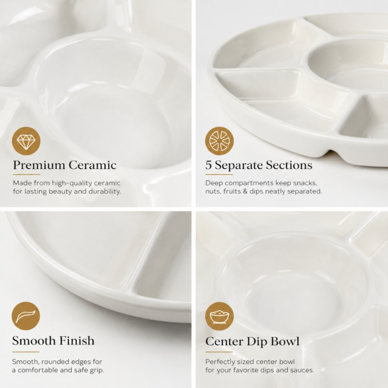 Modern ROUND SERVING PLATTER – White Premium Quality (20cm)