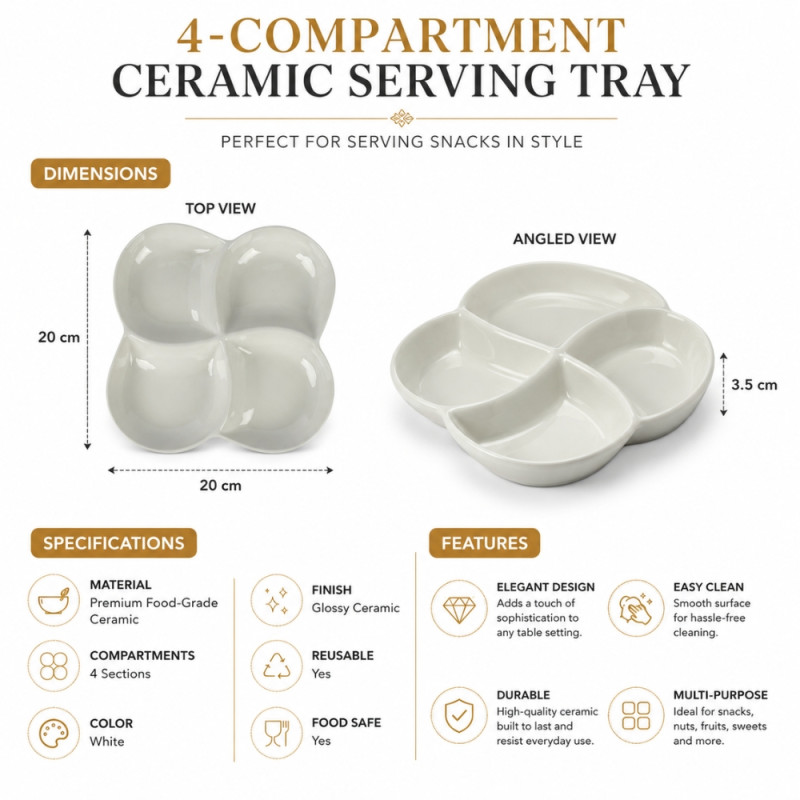 Stylish ROUND SERVING PLATTER – White Premium Quality (20cm)