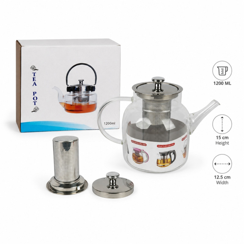 Prism Light Glass Tea Pot Designed for Elegant Dining &amp; Entertaining – Brown (H-15, W-12.5 CM)