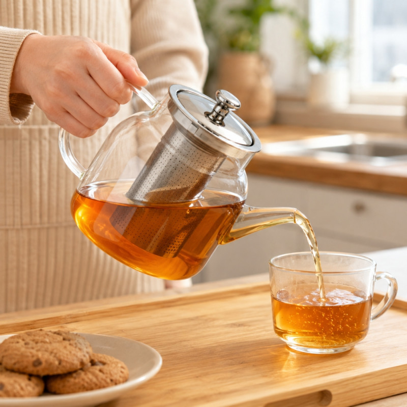 Prism Light Glass Tea Pot Designed for Elegant Dining &amp; Entertaining – Brown (H-15, W-12.5 CM)
