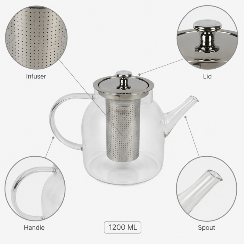 Prism Light Glass Tea Pot Designed for Elegant Dining &amp; Entertaining – Brown (H-15, W-12.5 CM)