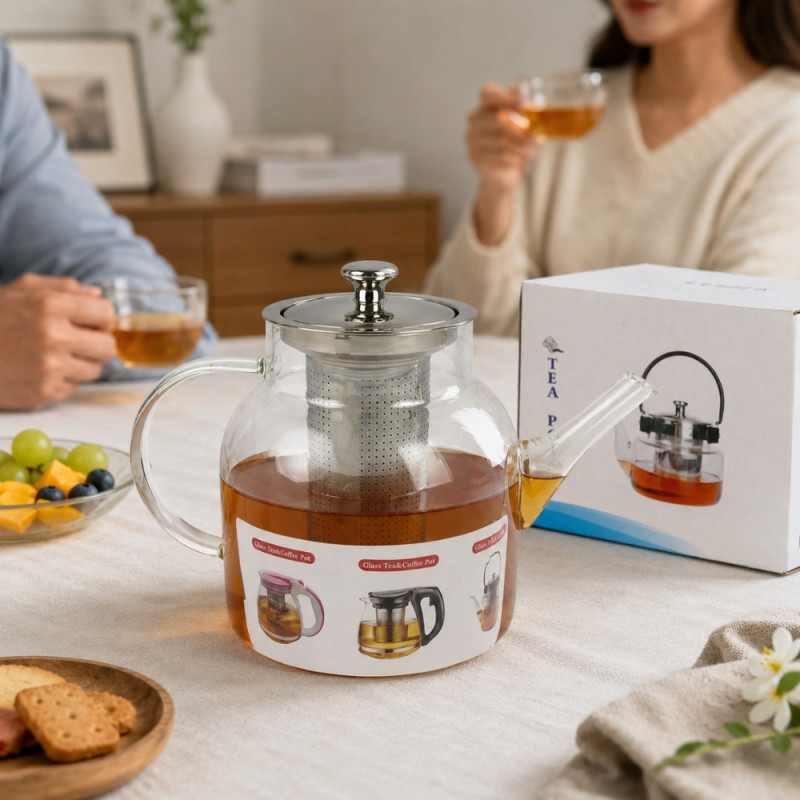 Prism Light Glass Tea Pot Designed for Elegant Dining &amp; Entertaining – Brown (H-15, W-12.5 CM)