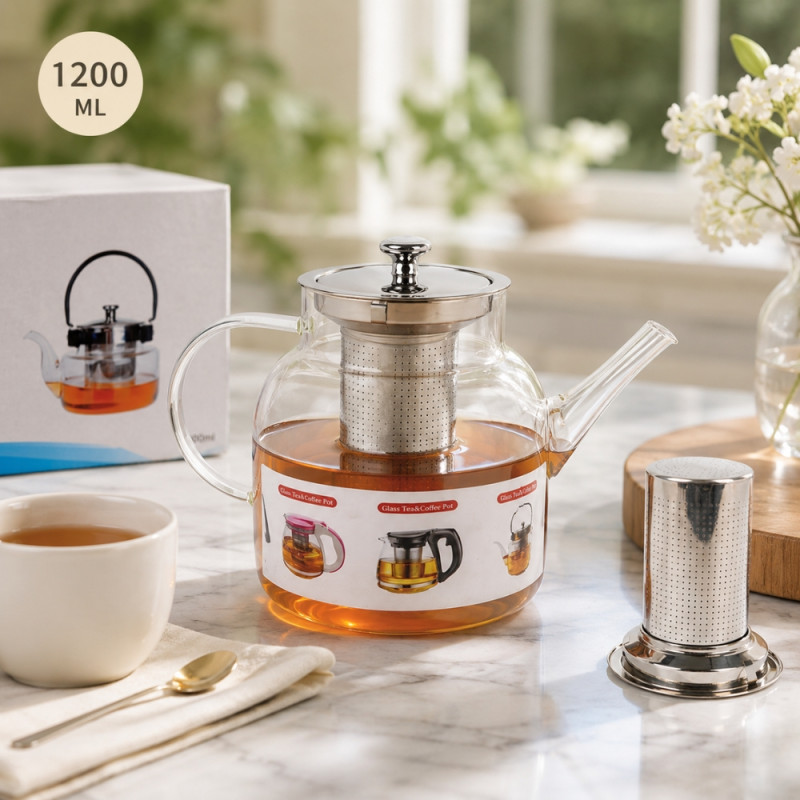 Prism Light Glass Tea Pot Designed for Elegant Dining &amp; Entertaining – Brown (H-15, W-12.5 CM)
